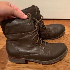 Brown Leather Combat Boots w/ Flannel Lining